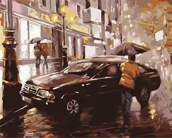 Black Car in rain city night landscape Paint By Number Kit Diy Acrylic Painting On Canvas cuadros decoracion for home decor