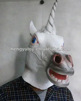 

Crazy & Soft Full Head white Latex Animal Unicorn Head Mask
