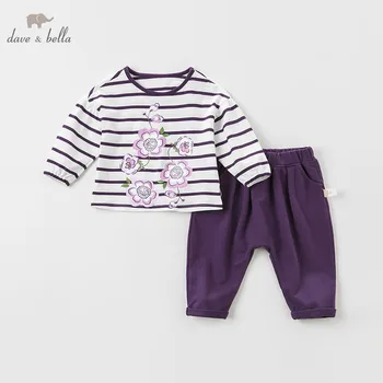 

DBA8090 dave bella spring baby girls fashion floral print clothing sets kids long sleeve sets children 2 pcs suit