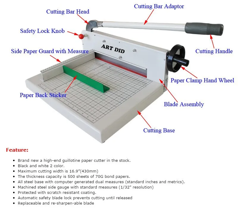 Новые черные Heavy Duty Все металлические Сталь Ream Гильотина 17In A3 размеры стека Бумага резак