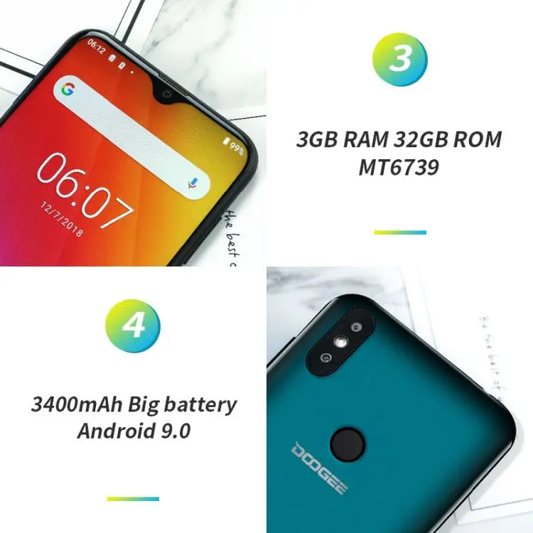 Обновленный смартфон DOOGEE Y8 3 ГБ+32 ГБ на базе Android 9.0 WaterDrop FHD 19:9 экран 6 1 дюйма 3400 мАч