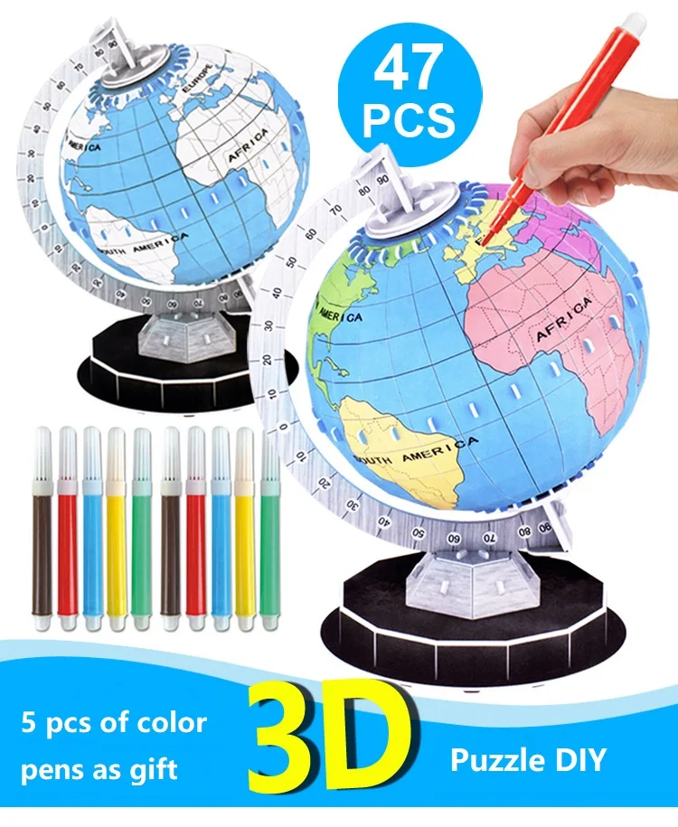 

DIY 3D puzzle Globe Model painting puzzles Tellurion color matching Earth models Continents Learning Board Toys for children edu