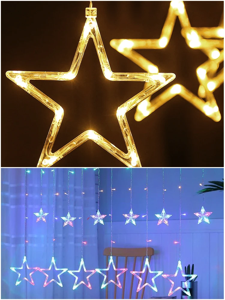 Светодиодный Шторы 2,5 м Звездная гирлянда окна светодиодный свет шнура Рождественские Рамадан украшения Свадебная вечеринка освещения