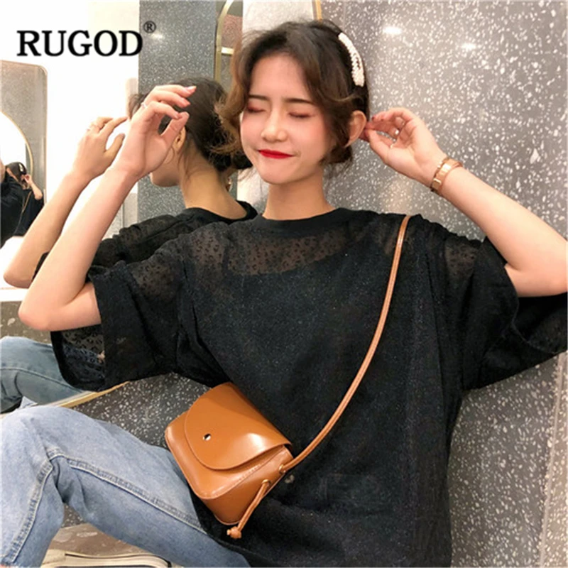 

RUGOD 2019 New Arrival Women Leopard T-shirt O-neck Half Sleeves Loose Sparkling футболка женская Fashion Tops