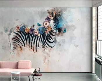 

beibehang Vintage oil painting watercolor zebra flower wallpaper background wall wallpaper for walls 3 d wall papers home decor