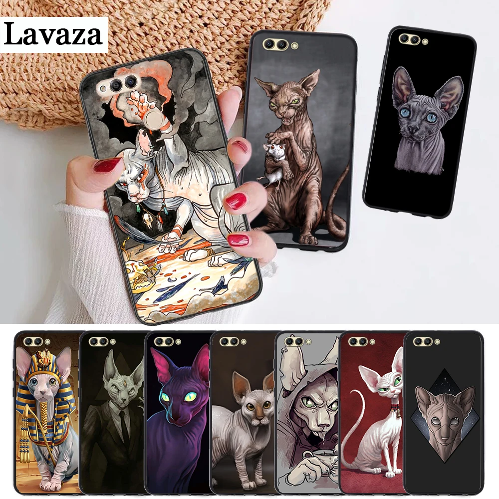 

Lavaza Tattoo Sphinx Cat Silicone Case for Huawei honor 6A 7A Pro 7X 8 Lite 8X 8C 9 Note 10 View 20 9X