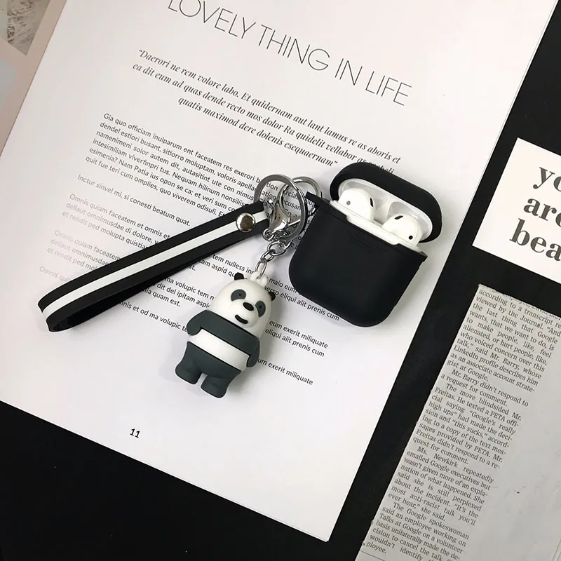 Cute Silicone Case Earphones For Apple Airpods i12 TWS Air Pods 1 2 3 Bluetooth Headphone Cover Cartoon Panda Box with Keychain