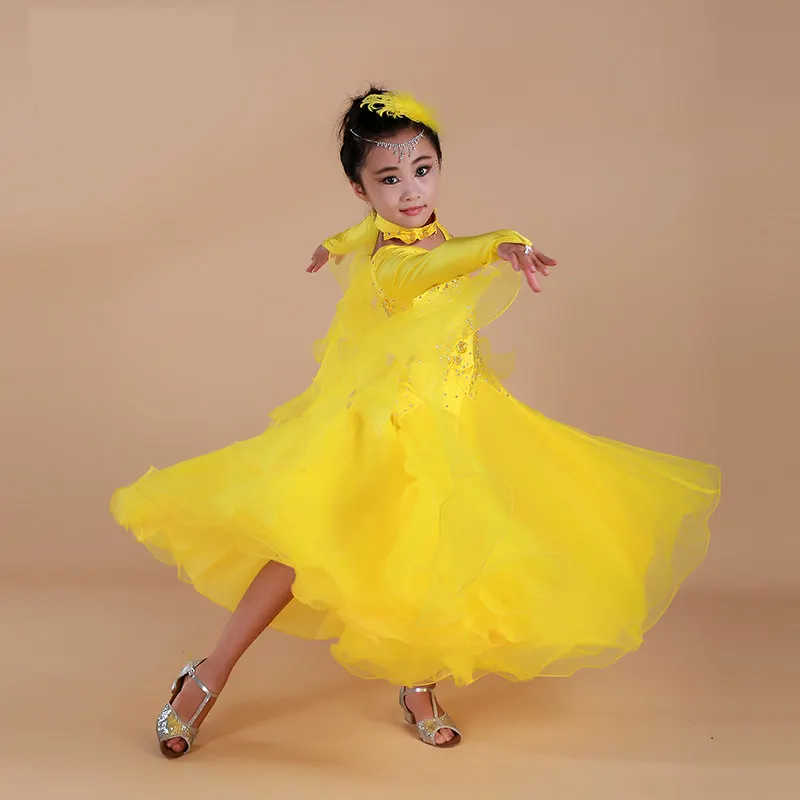 Rhinestone Girls Embroidery Pendulum Standard Ballroom Dance Dress Children Tango Flamenco Waltz Dance Competition Dress