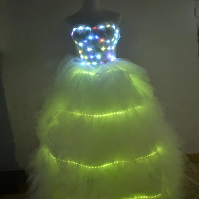 

P38 Party ballroom dance led light dress RGB colorful long dress wedding perform singer wears luminous costume women skirt led