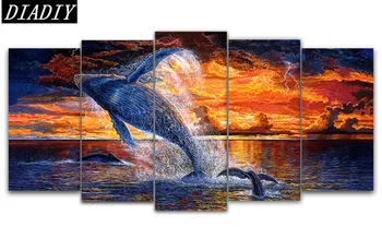 

New 5d diy Diamond embroidery animal dolphin 5pcs Multi-picture Combination diamond painting Cross Stitch Rhinestone mosaic deco