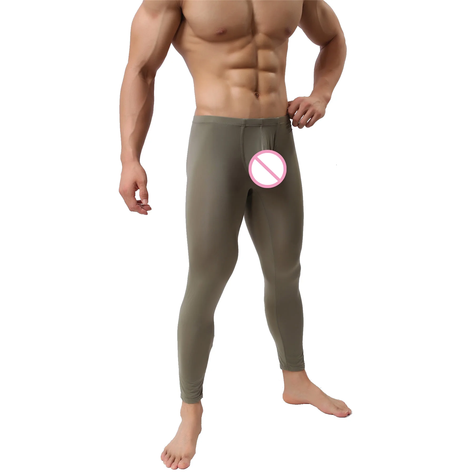 Мужские сексуальные кальсоны, мужские кальсоны, леггинсы для сна, низ, эластичность, полупрозрачные пижамы, обтягивающие термо брюки для отдыха - Цвет: Green