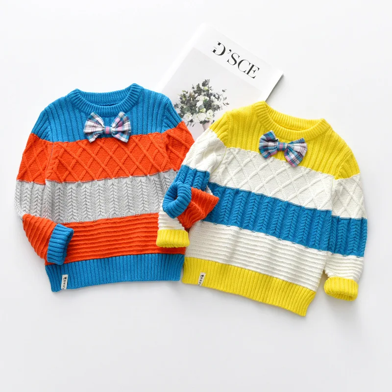 

Kids Sweater Baby Girls Boys Long Sleeve Knitted Tops Sweaters Autumn Winter Warm Knit Pullover Jumper Sweaters with Plaid Bow