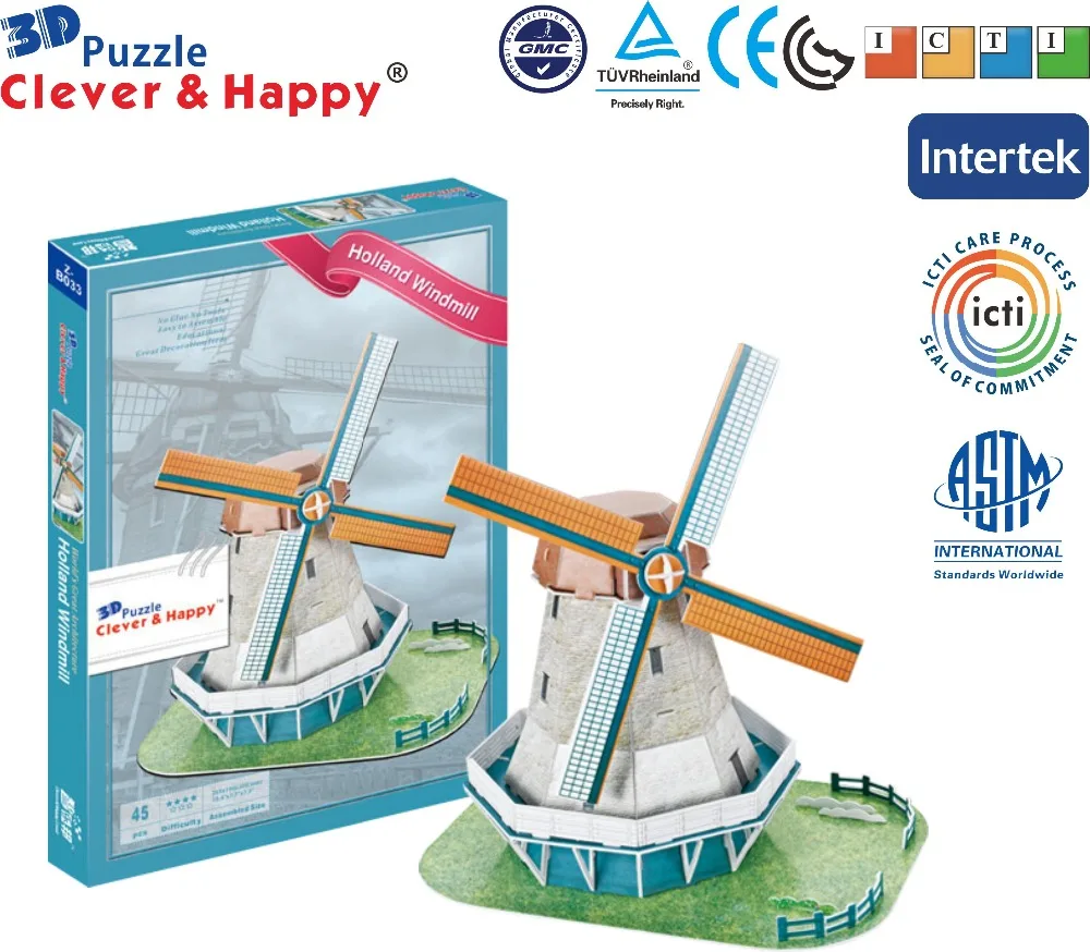 2013 Новый умный и счастливую землю 3D Puzzle Модель Holland мельница для взрослых головоломка DIY Бумажная модель развивающие игрушки бумаги