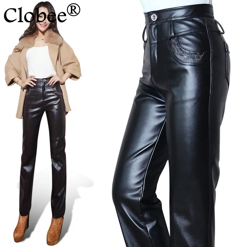 Женские кожаные брюки осенние и зимние pantalon taille haute femme большие размеры женские