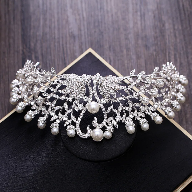Великолепная свадебная тиара украшения из искусственного жемчуга диадема блестящая свадебная корона большая королева диадемы горный хрусталь кристалл волосы ювелирные наборы