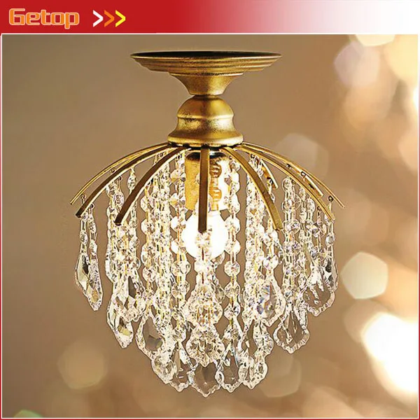 

American Village Creative Simple Crystal Ceiling Light Single Head Iron Light Aisle Bar Light European Crystal Light