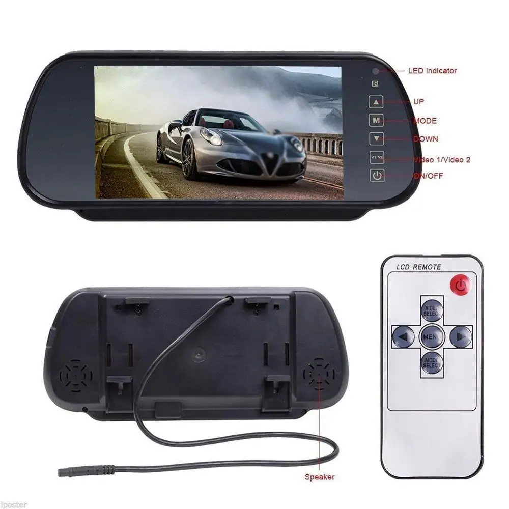 

7'' Digital TFT LCD Color HD Car Rear View Mirror Monitor with 2AV input remote control Touch Button Auto 16:9 Mirror Monitor