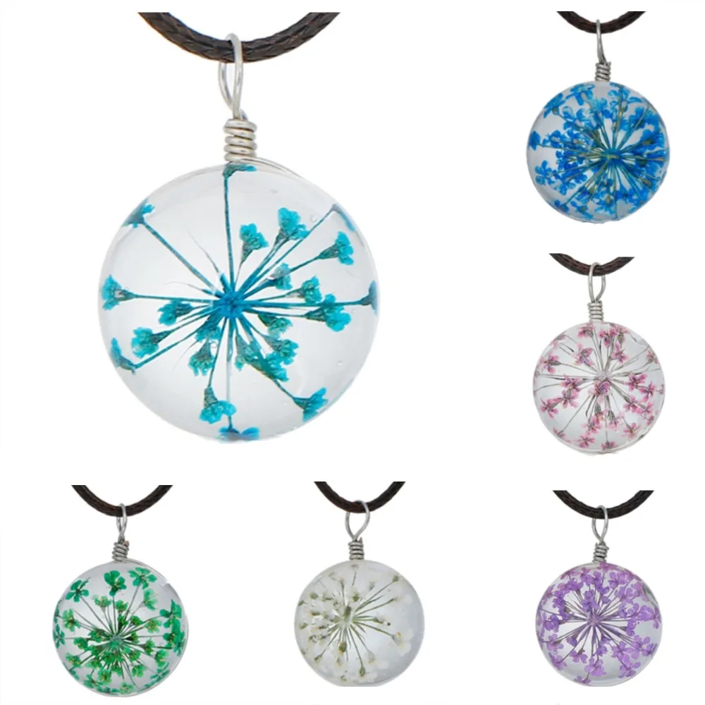 DoreenBeads стекло сушеный цветок ожерелье темно коричневый воск шнур фуксия небесно