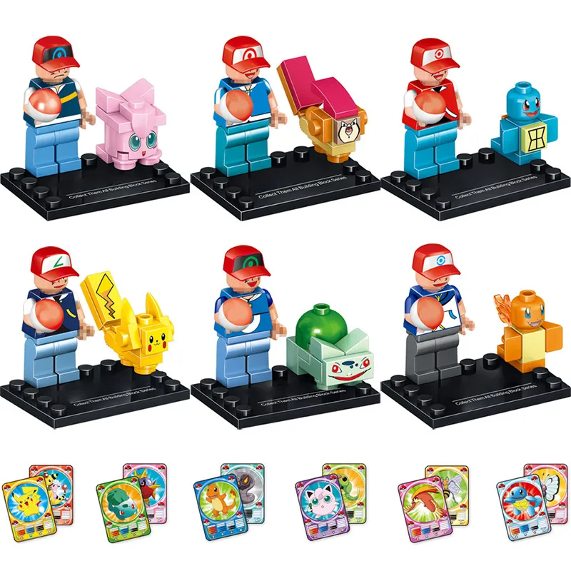 

New Figures Blocks Pocket Monster Ash Ketchum Squirtle Pikachu Mini Dolls LegoINGLYS Cartoon Dolls Toys for Children 6 in 1