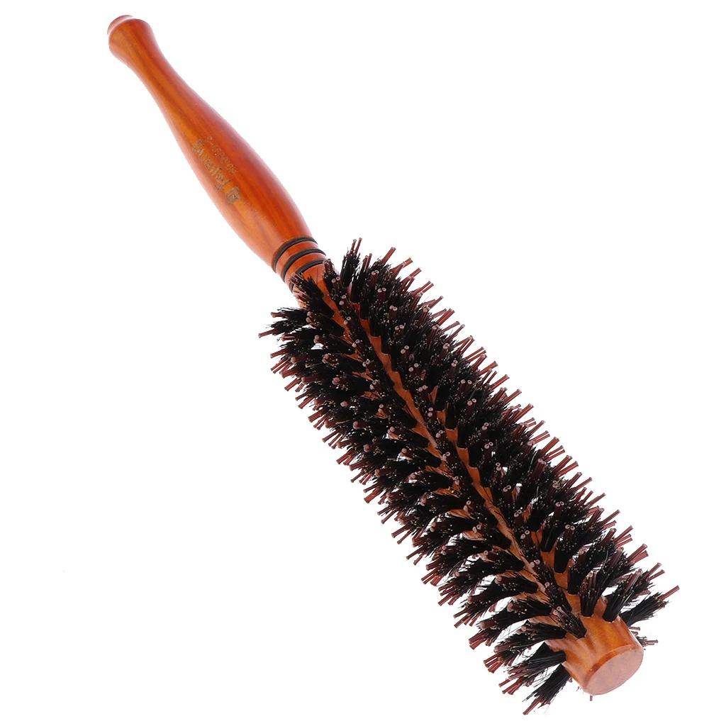 Round Styling Blow Dryer & Curling Roll Hairbrush with Natural Wooden Handle for Women and Men