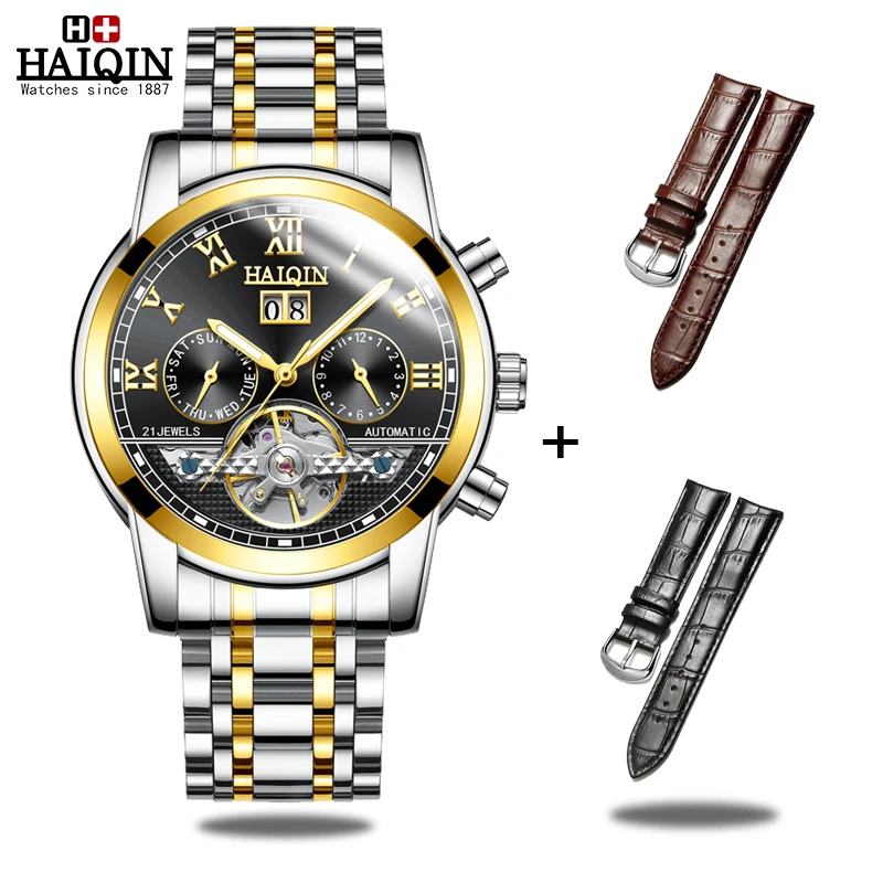 

HAIQIN Men's watch Mechanical Mens watches Top Brand Men Watch Business Tourbillon men Wrist watch Chronograph Reloj hombres Set