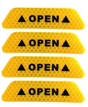 4Pcs/Set Car OPEN Exterior Car Door Decorative Sticker Reflective Tape Warning Mark Reflective Open Notice Bicycle Accessories - Цвет: yellow