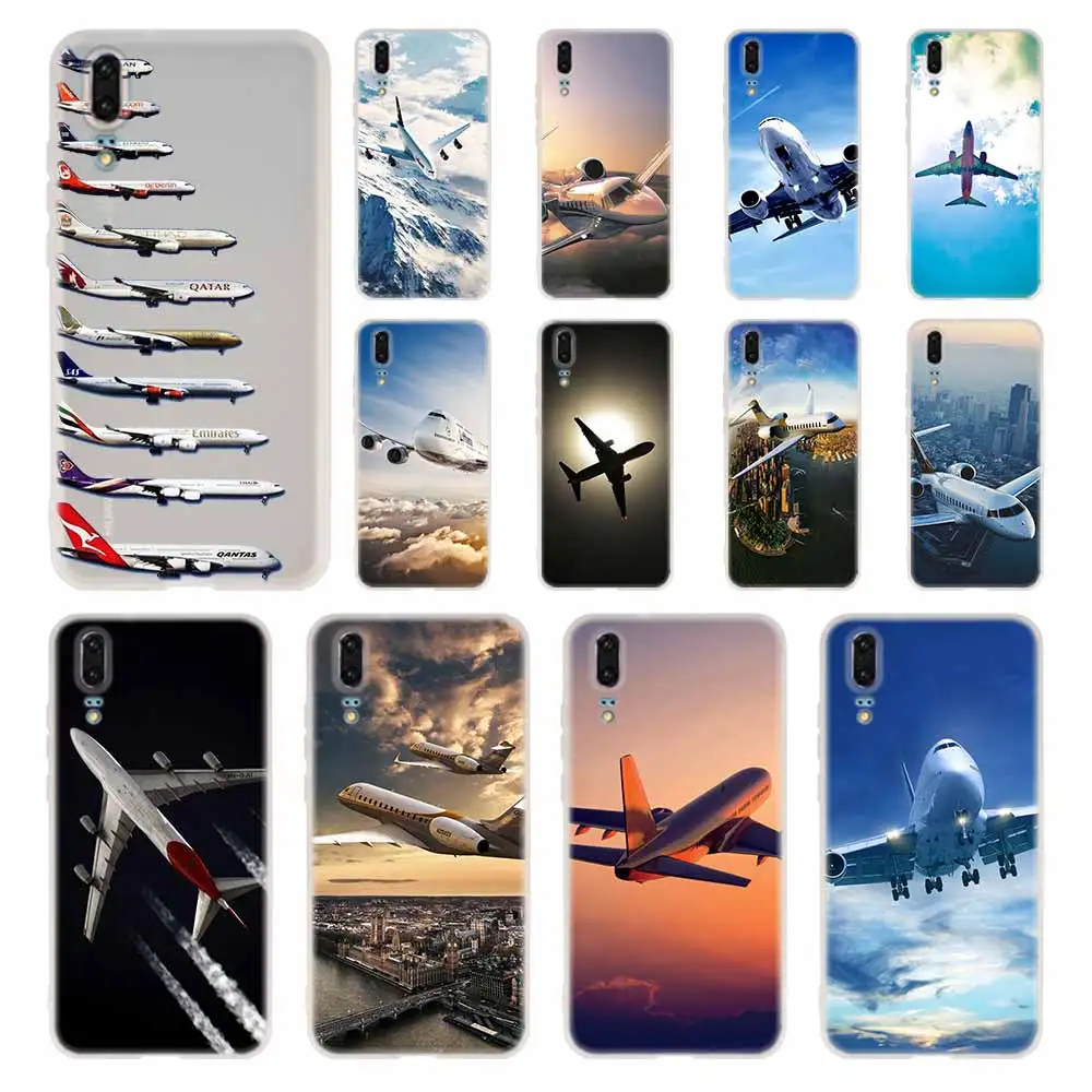 

Aircraft Airplane fly travel cloud Sky Phone Case For Huawei P8 P9 Lite 2017 P10 P20 P30 Lite Plus Pro P Smart 2019 Cover Soft