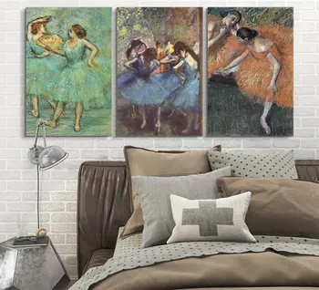 

3 Panel World Famous Painting Reproduction on Canvas Wall Art - Dancers by Edgar DegasModern Home Decor Drop shipping