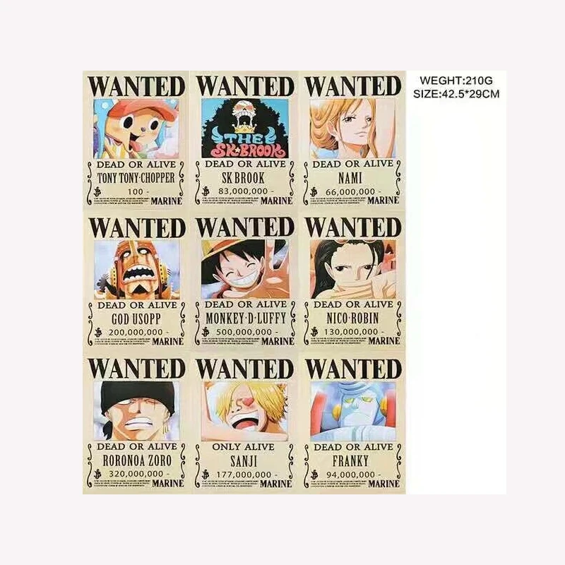 9 Pcs/lot une pièce voulait affiches plus récent Anime affiche taille 40x29 Cm Onepiece jouets
