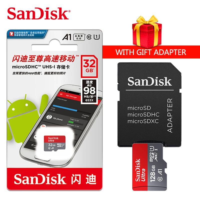 

SanDisk memory card A1 128GB 100mb/s micro SD Card 32gb class 10 SDXC 64gb Ultra SDHC 32gb 16gb 8g UHS-I memory TF CARD adapter
