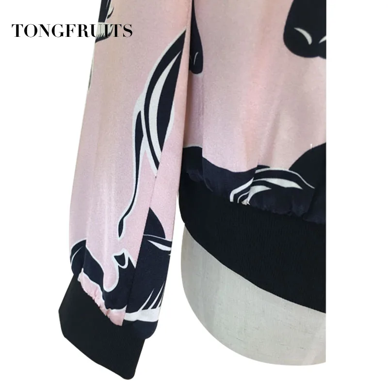 Fashion Elephant Print Jacket Women Autumn Coats Long Sleeve Zipper Closure Sreetwear Female Casual Baseball Jackets Outwear