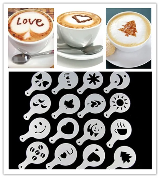 

DealsOcean 4Pcs Coffee Milk Cake Cupcake Stencil Template Mold Coffee Barista Cappuccino Template Strew Pad Duster Spray Tools