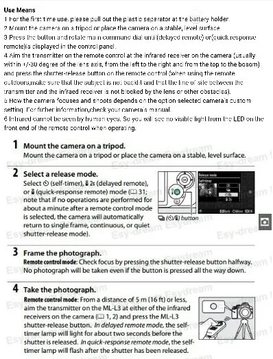 ML-L3 Wireless Remote Control Shutter Release For Nikon D3200/D3300/D3400/D5100/D5300/D5500/D600/D610/D7000/D7100/D750/D800/D90 fisheye lenses