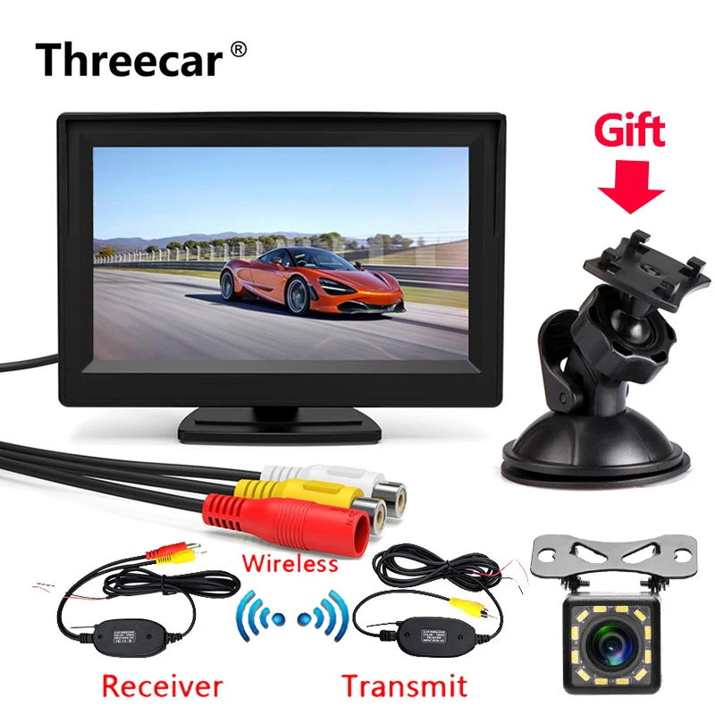 Koop Nieuwe 5 inch Auto Achteruitrijcamera Kit Back Up Car Monitor LCD Display HD Auto Achteruitrijcamera Parking System zender draadloze