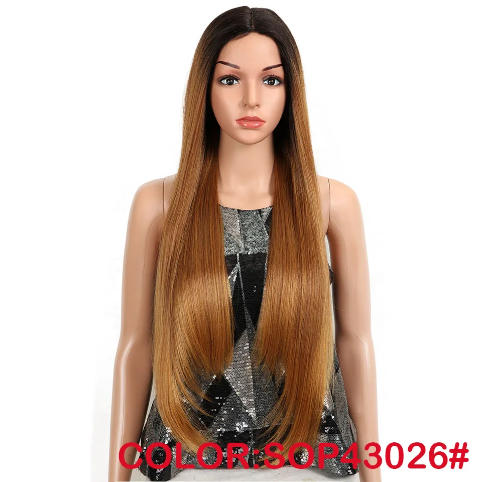 Волосы Magci из высокотемпературного волокна для женщин, Омбре, с темными корнями в красный цвет, прямые синтетические парики на шнурках - Цвет: SOP43026