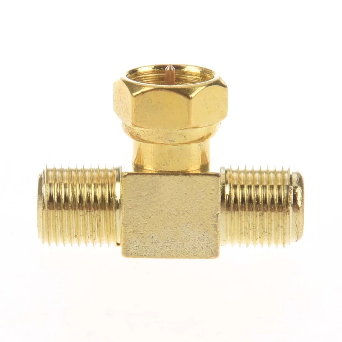 

THGS 2pcs T shape F-Type F 1 Male to F 2 Female RF Adapter Connector Gold Tone Plated