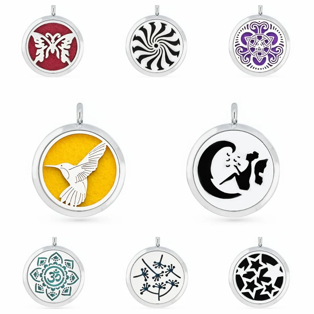 

Hummingbird angel Perfume essential oil Aromatherapy diffuser locket 30mm pendant Dandelion necklace chain jewelry 1 pad random