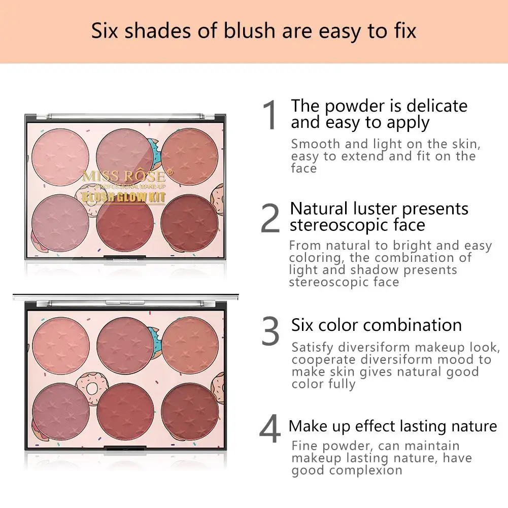 6 Colors Blush Palette Face Mineral Pigment Powder Natural Makeup Eyeshadow Charming Color Contour Shadow Professional