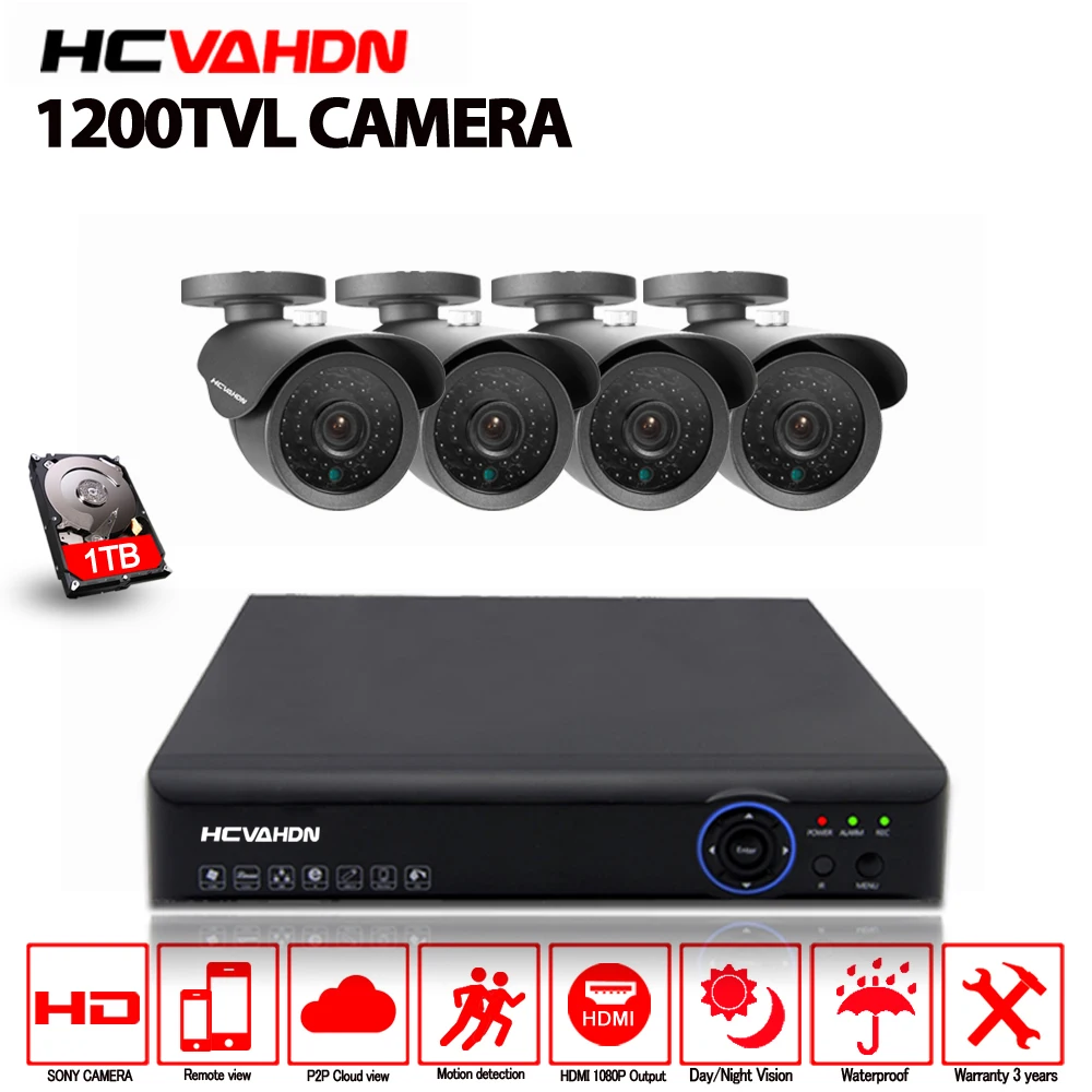 4CH 1080P HDMI 1080P DVR SONY 1200TVL HD Outdoor Security Camera System