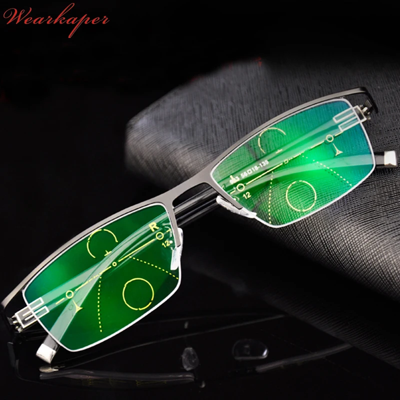 

WEARKAPER New Goggles Multifocal Progressive Anti Blue Rays Reading Glasses Computer Diopter Presbyopic Eyeglasses