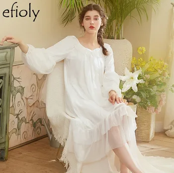 

EFIOLY Sleepwear Lace Dress Gown Elegant Nightgown Princess Dress Dress Vintage Lace Gown Bride Bridesmaid Nightgow High Quality