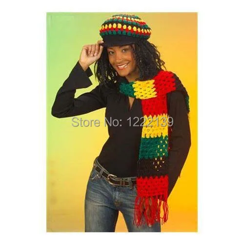 Шерстяной акриловый шарф Rasta Reggae Jamaican вязаные крючком зимние шарфы ручной работы