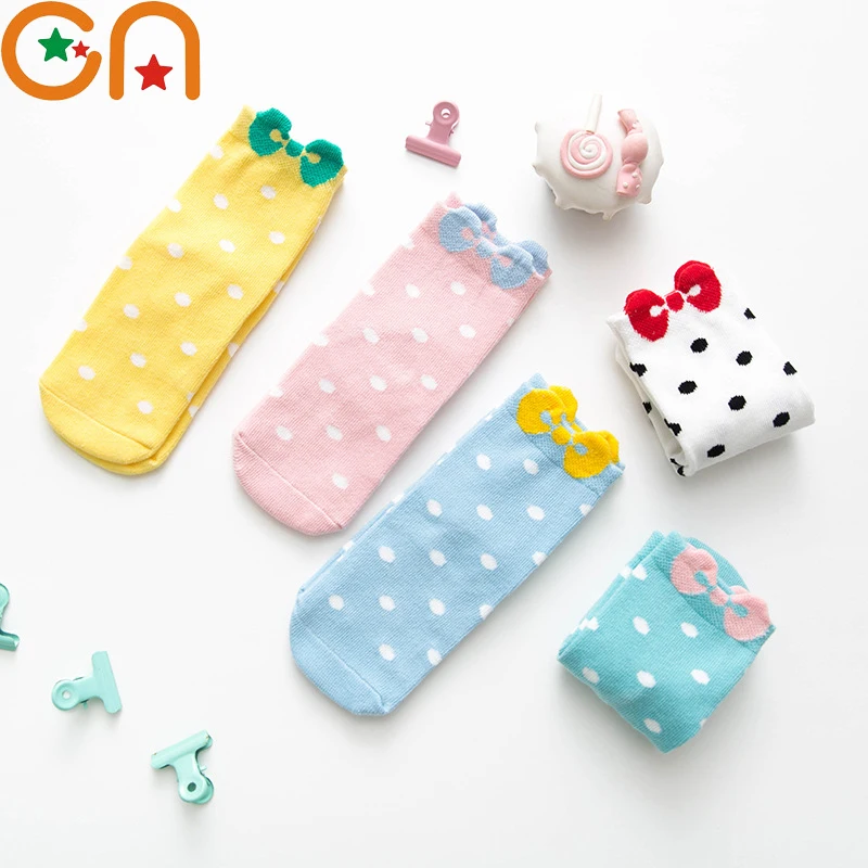 

5 pairs/Lot Autumn,Winter New Kids cotton Socks. Boy,Girl,Baby,Infant fashion Bow Dots sports Socks. for Children gifts CN