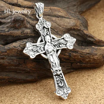 

25g 925 Sterling Silver Jewelry Necklace 6MM Thick Chain Men Christmas gift Thai silver long&Choker Jesus necklaces& Pendants