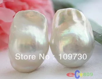 

ry0046 Unusual 20mm Nature white keshi reborn pearl earring 14KGP