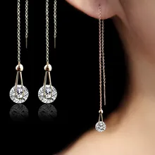 Long crystal font b Earrings b font for women Rose Gold Plated Stud font b Earrings