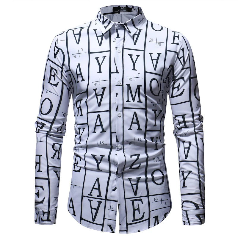 Men's Letter Printing Full Sleeve Casual Slim Fit Shirt-in Casual ...