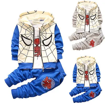 

2016 Spring Baby Toddler Boy Tracksuits Spiderman Costume Hoodie Coat+T-shirt+Long Pants 3pcs Set 12-36M 2019