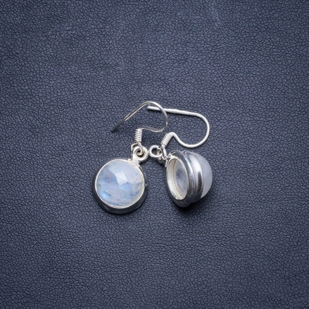 

Natural Rainbow Moonstone Handmade Unique 925 Sterling Silver Earrings 1.25" X4442