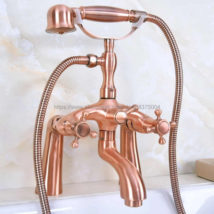 Antique Red Copper Bathroom Bathtub Mixer Faucet Telephone Style With Handshower Bath & Shower Faucets Nna153